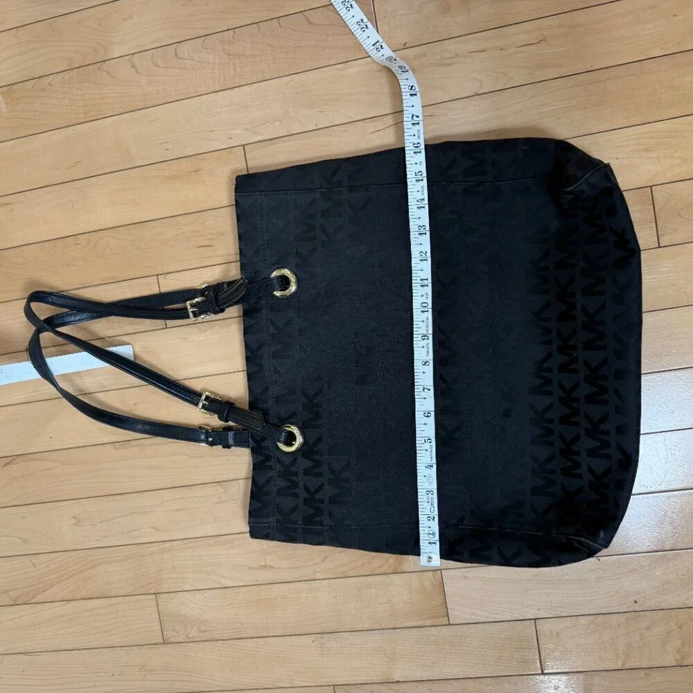 Michael Kors Black Leather Monogram Jet Set Grab Shoulder Tote Bag